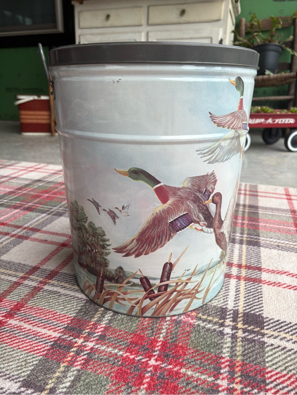 Vintage Decorative Mallard Duck Tin Canister - Illustrated Waterfowl